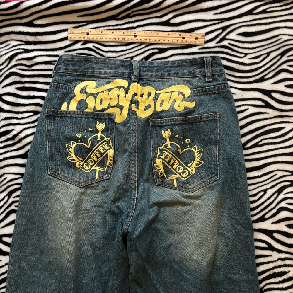 EasyBar Baggy Denim Jeans with Yellow Graphic